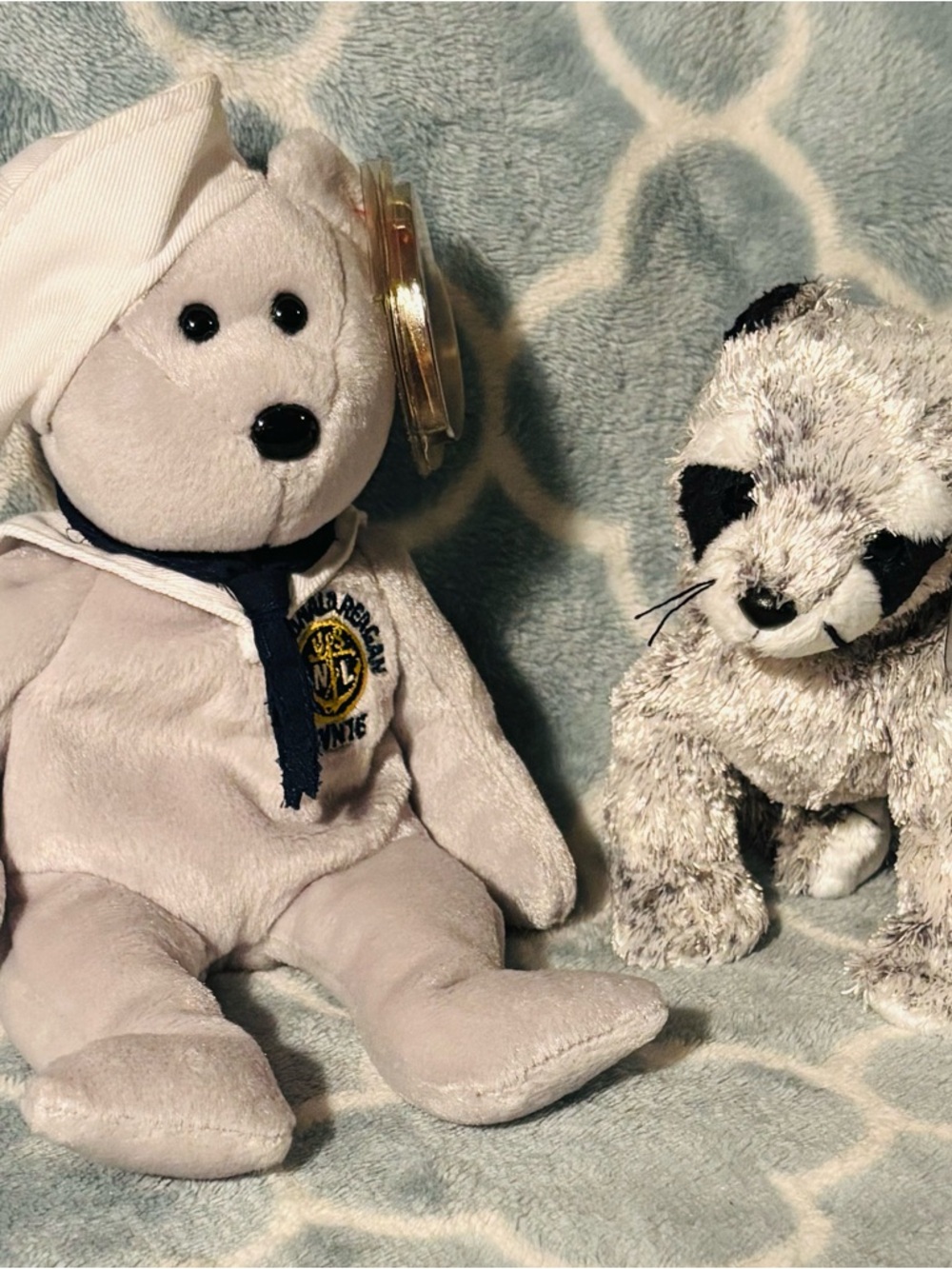 Ty Plush White Sailor Bear and Gray Raccoon Stuffed Animals